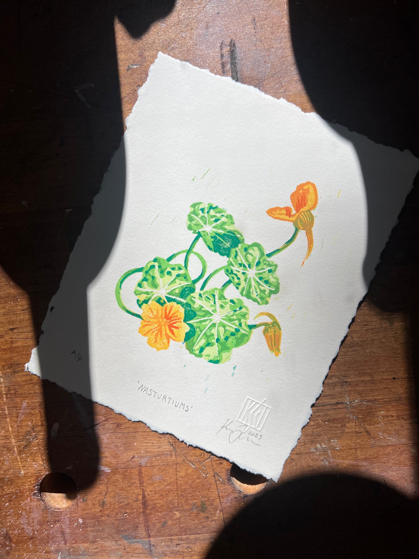 'Nasturtiums' Linocut