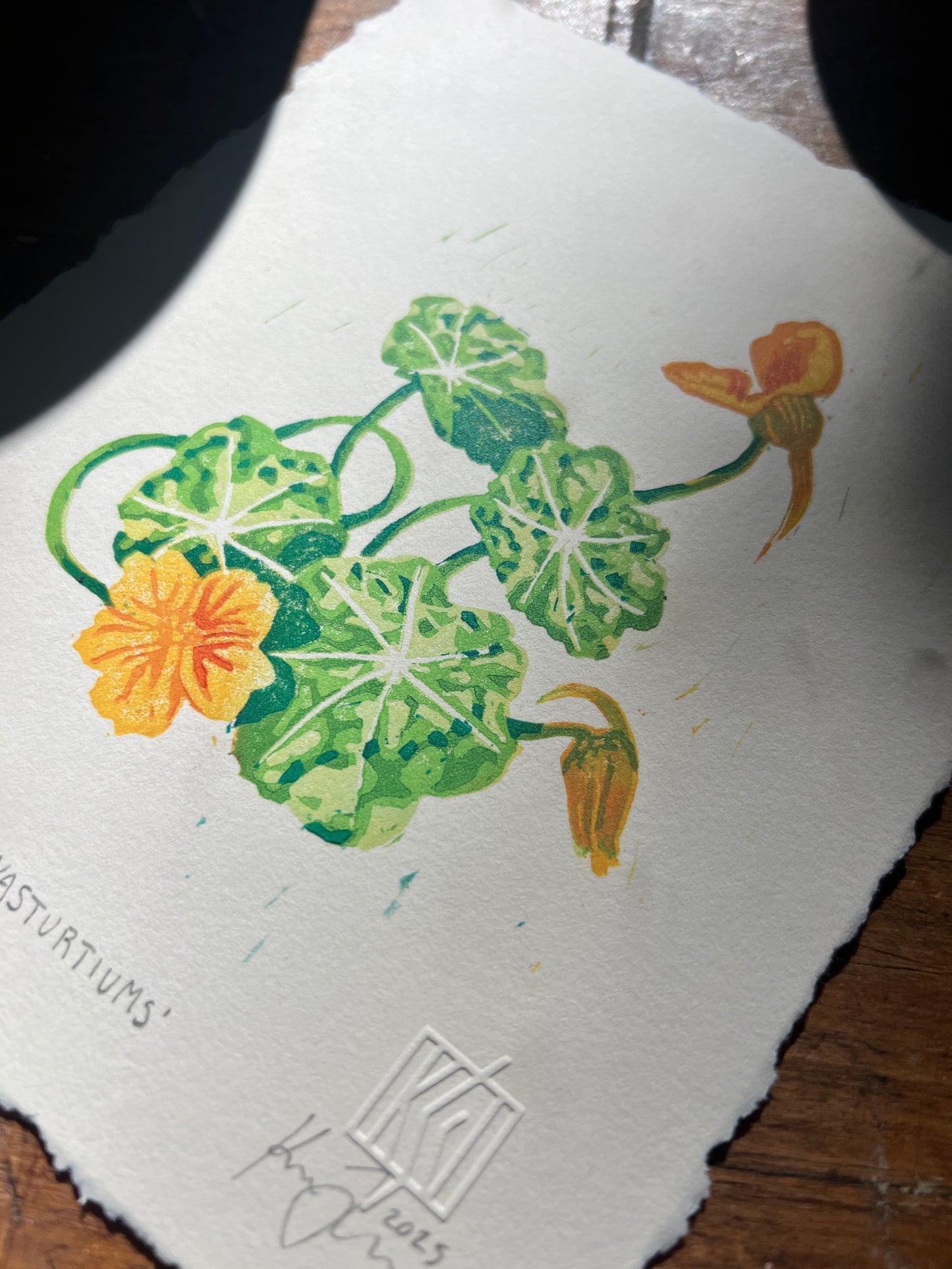 'Nasturtiums' Linocut