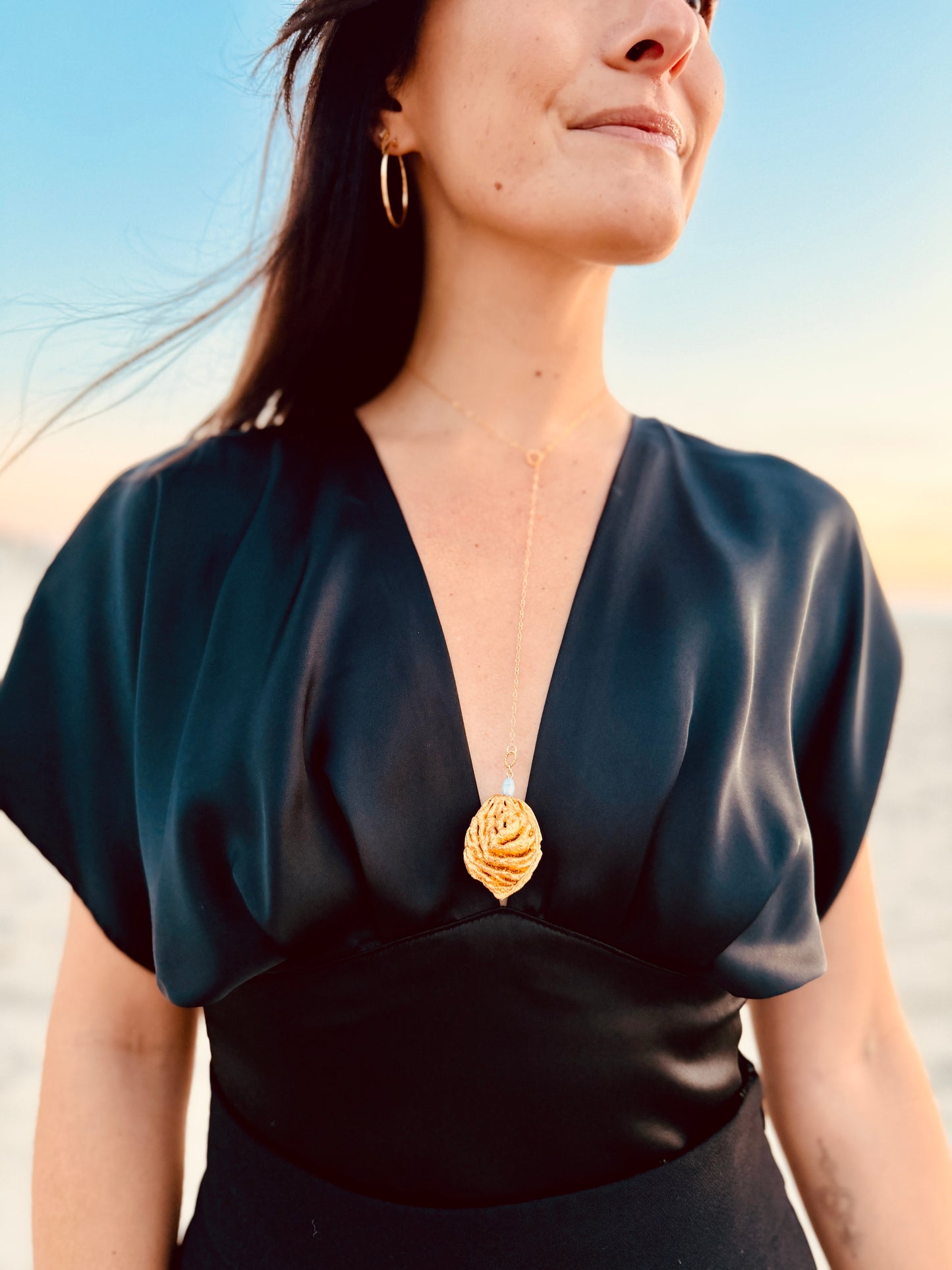 Peach Pit Pendant + Monotype Print Set