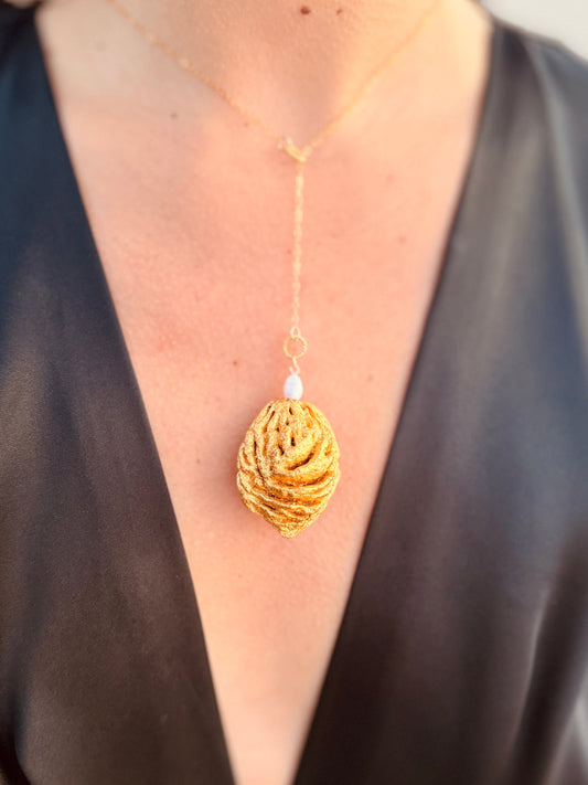 Peach Pit Pendant + Monotype Print Set