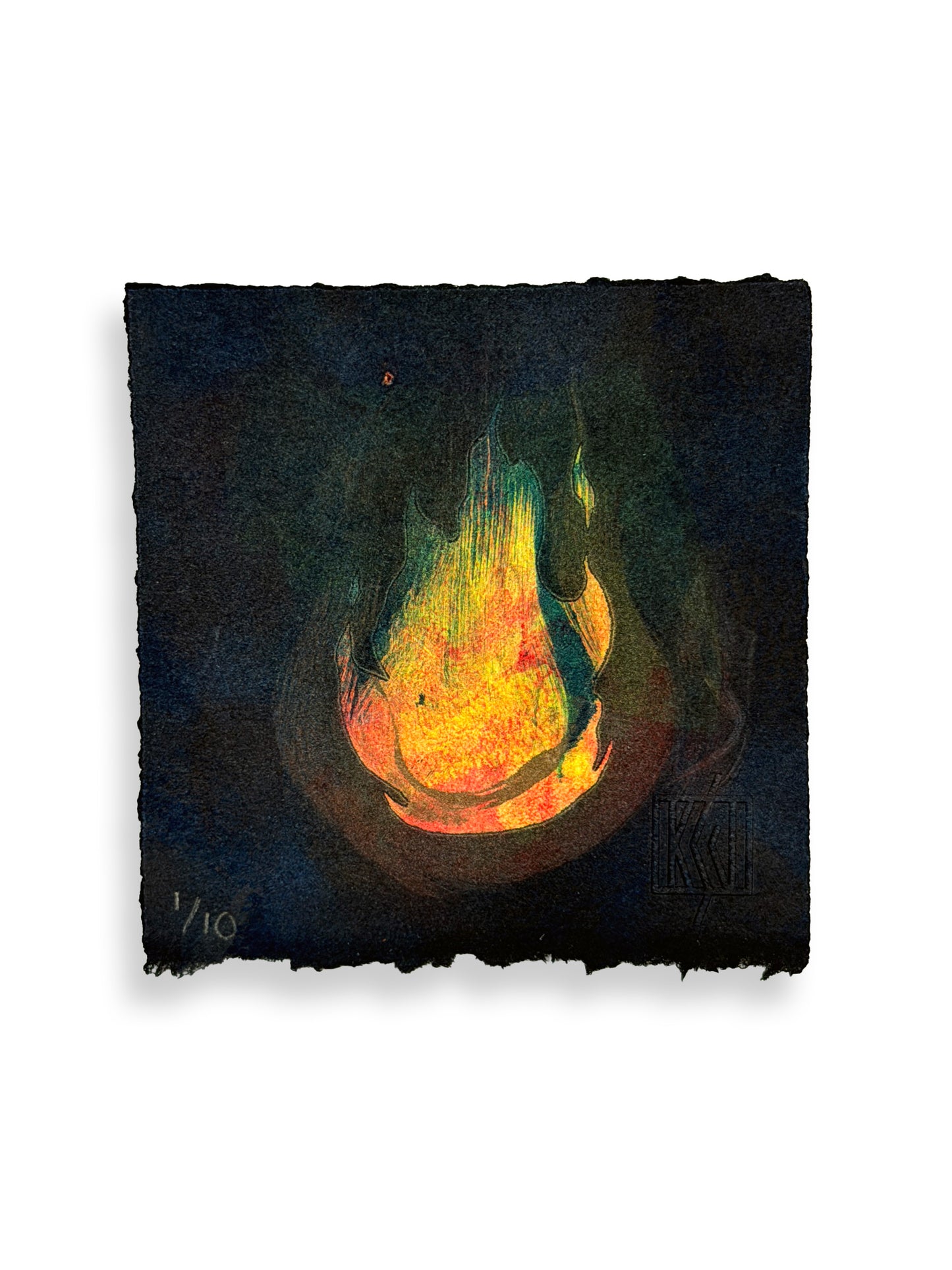 Peach Pit Pendant + Monotype Print Set